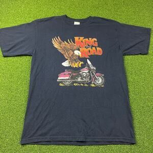 Vintage Gildan King of the Road Choppers Biker Eagle Motorcycle T-Shirt Sz L